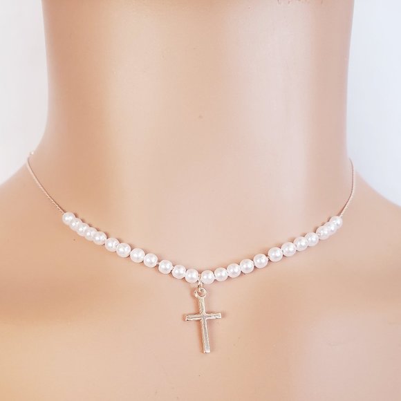 Pearl Cross Rosegold Necklace - Picture 1 of 1